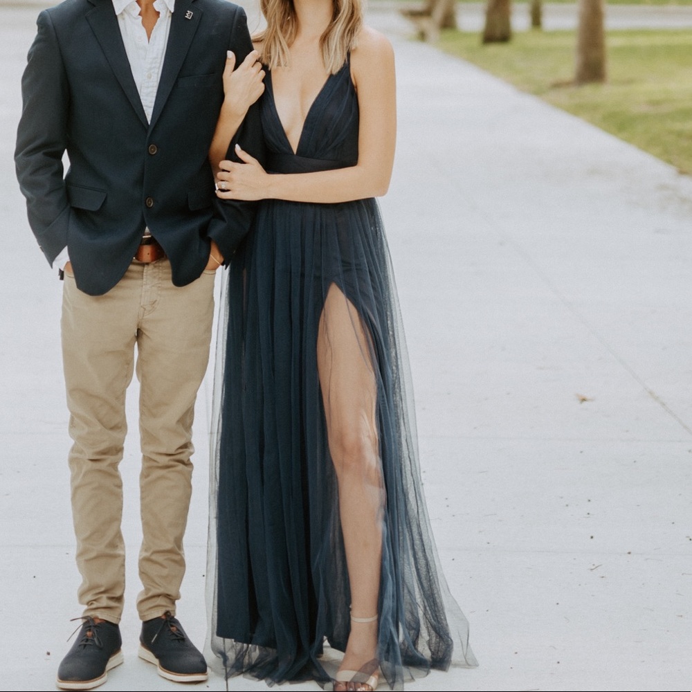 Navy tulle maxi dress